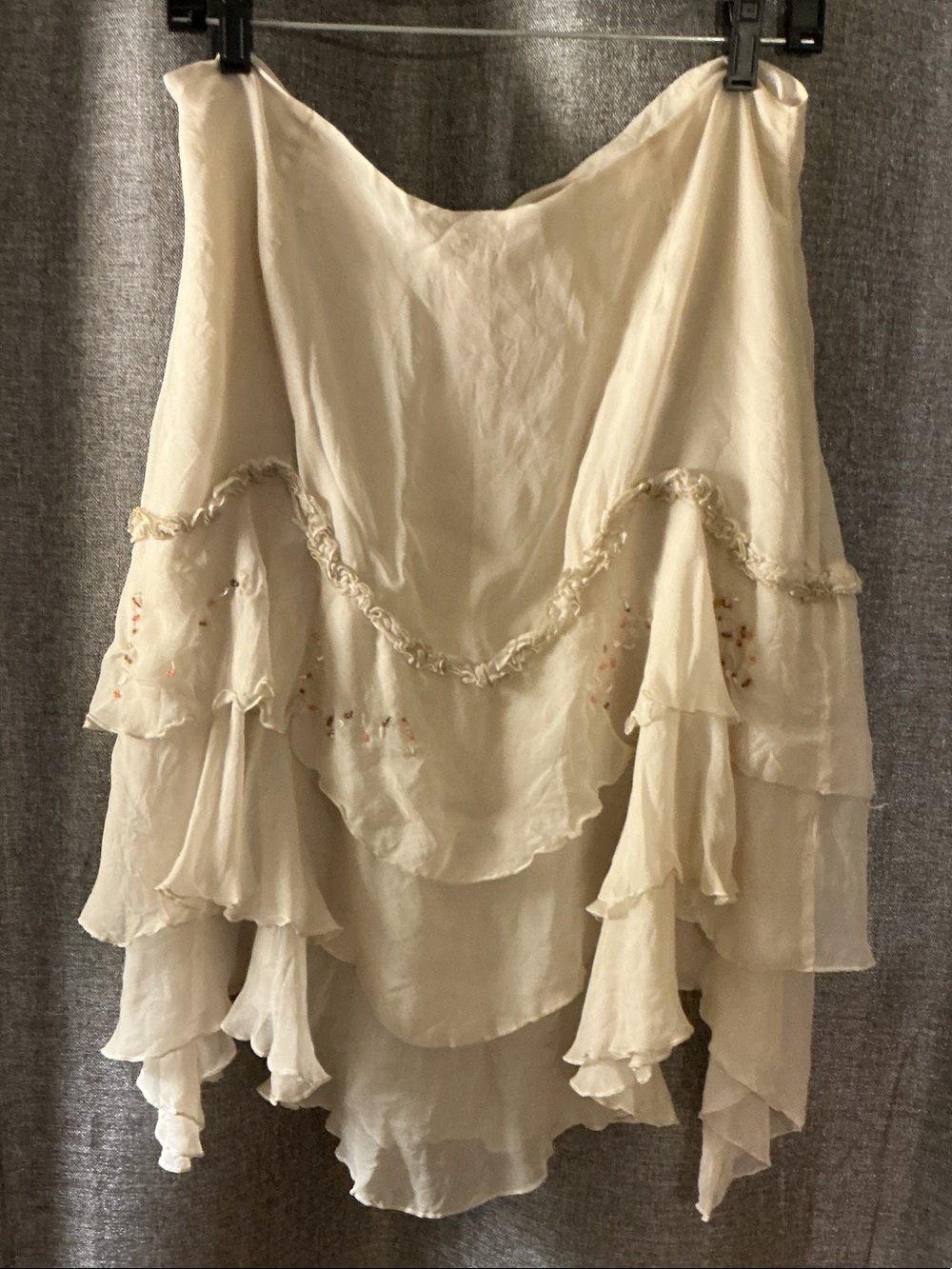 Tiered Ruffle Camisole with Subtle Embroidery - Cream - Picture 4 of 7